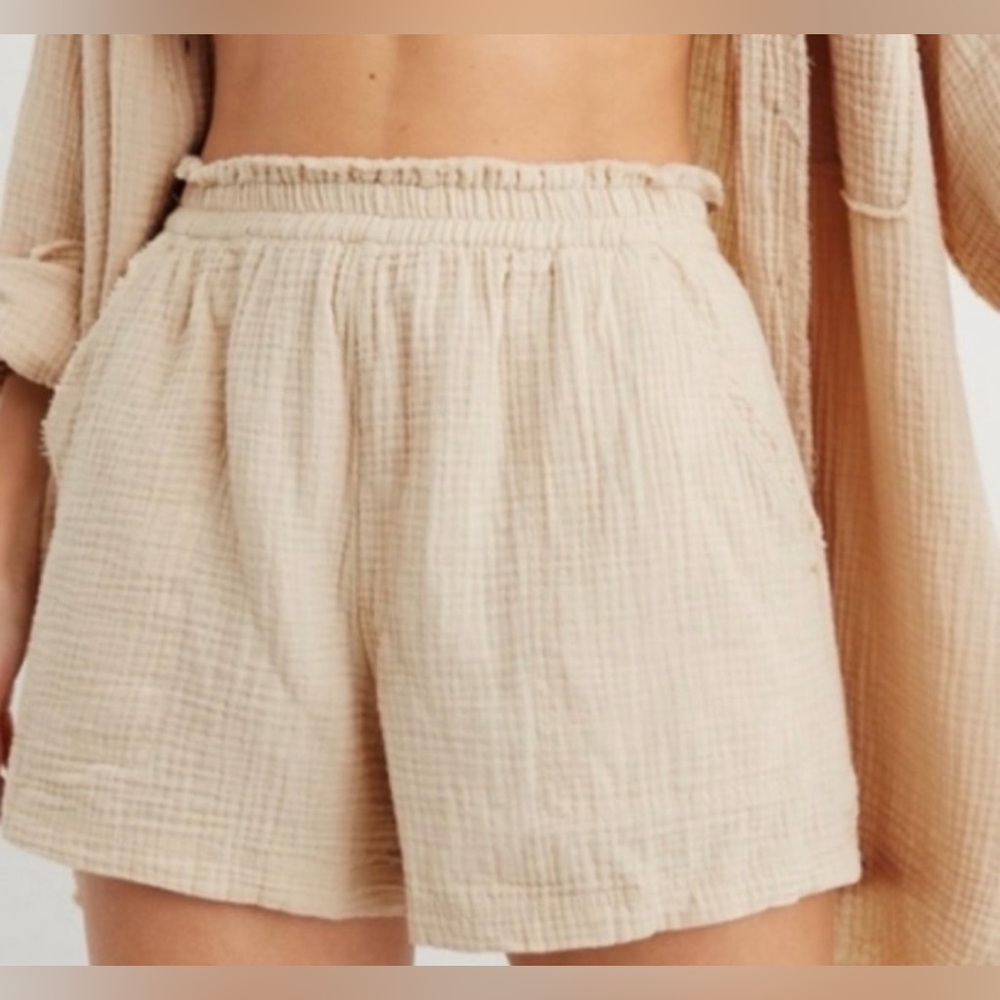 Aerie Pool To Party Gauze Shorts Cream High Waisted Boho Coastal Beach Linen, S - Picture 7 of 15